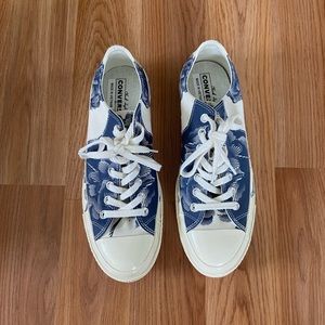 Converse Size 10.5 White with Blue Floral Design
